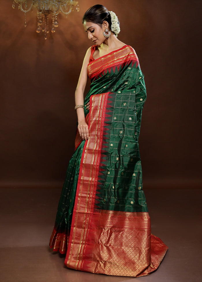 Green Gadwal Pure Silk Saree Without Blouse Piece