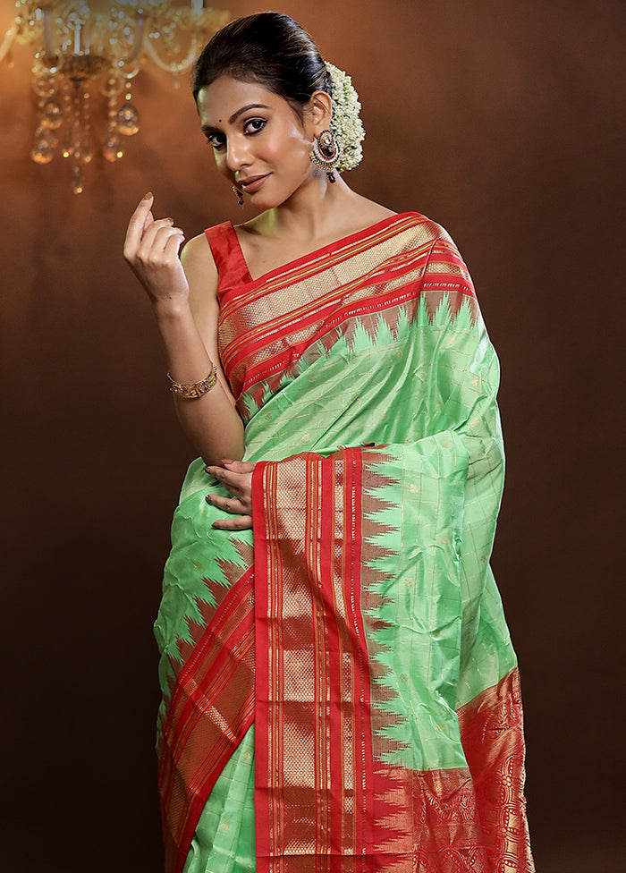 Green Gadwal Pure Silk Saree Without Blouse Piece