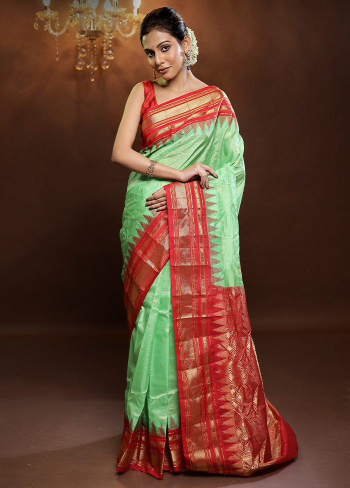 Green Gadwal Pure Silk Saree Without Blouse Piece