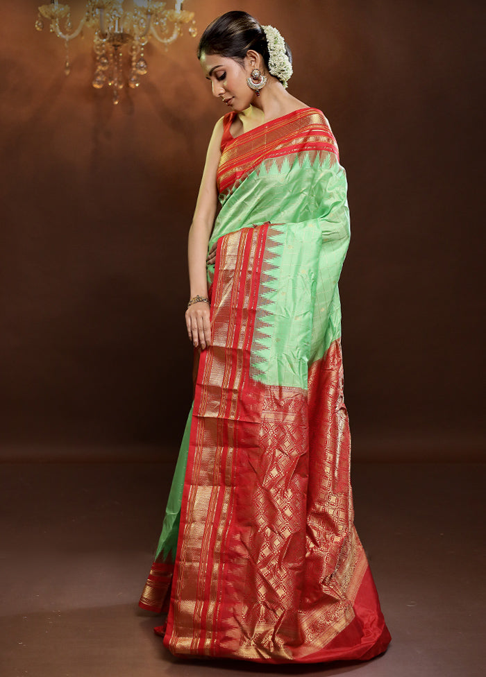 Green Gadwal Pure Silk Saree Without Blouse Piece