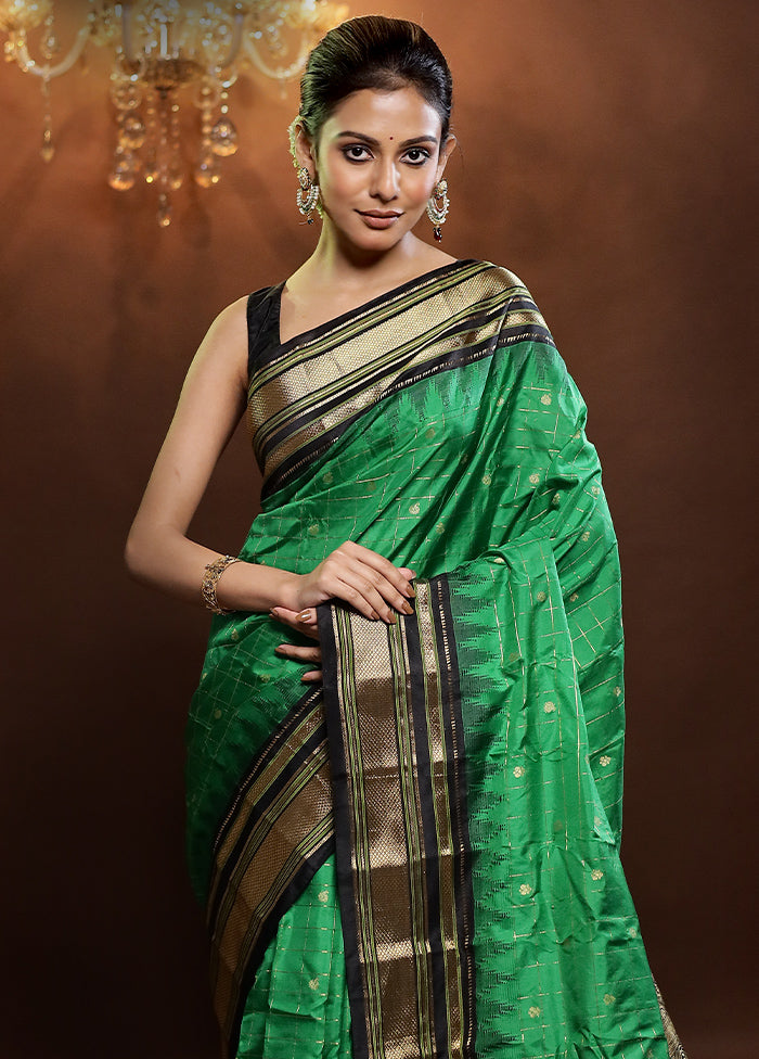 Green Gadwal Pure Silk Saree Without Blouse Piece