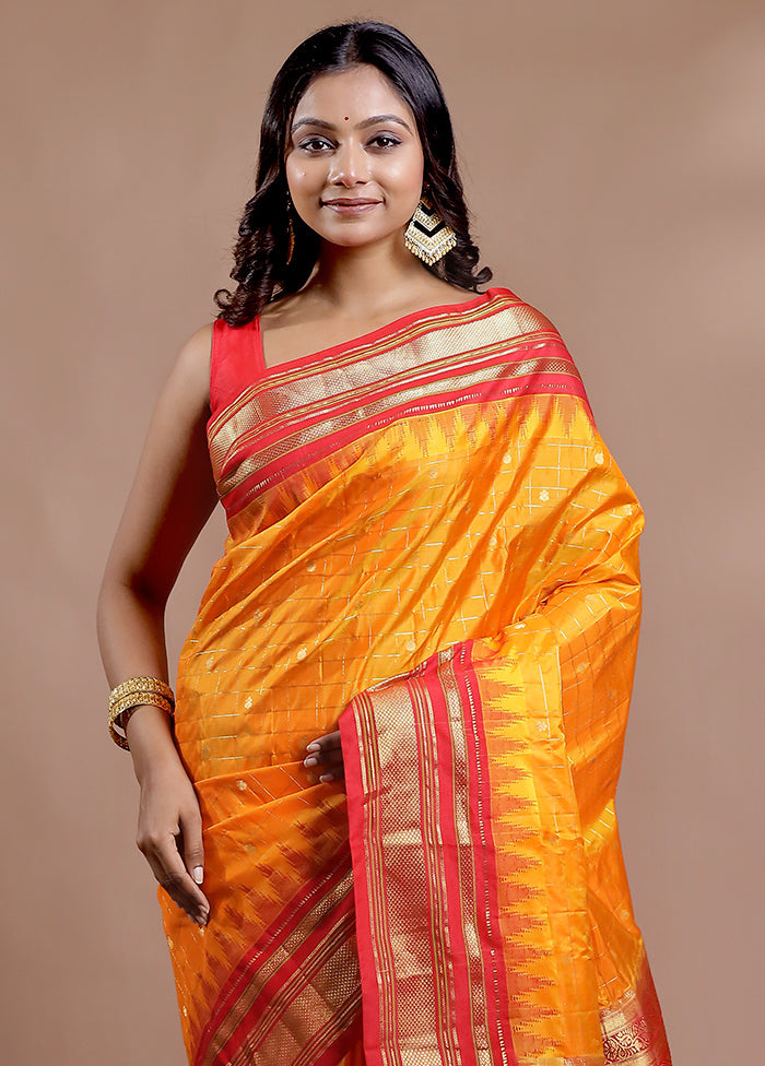 Yellow Gadwal Pure Silk Saree Without Blouse Piece - Indian Silk House Agencies