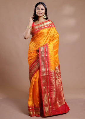 Yellow Gadwal Pure Silk Saree Without Blouse Piece - Indian Silk House Agencies