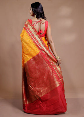 Yellow Gadwal Pure Silk Saree Without Blouse Piece - Indian Silk House Agencies