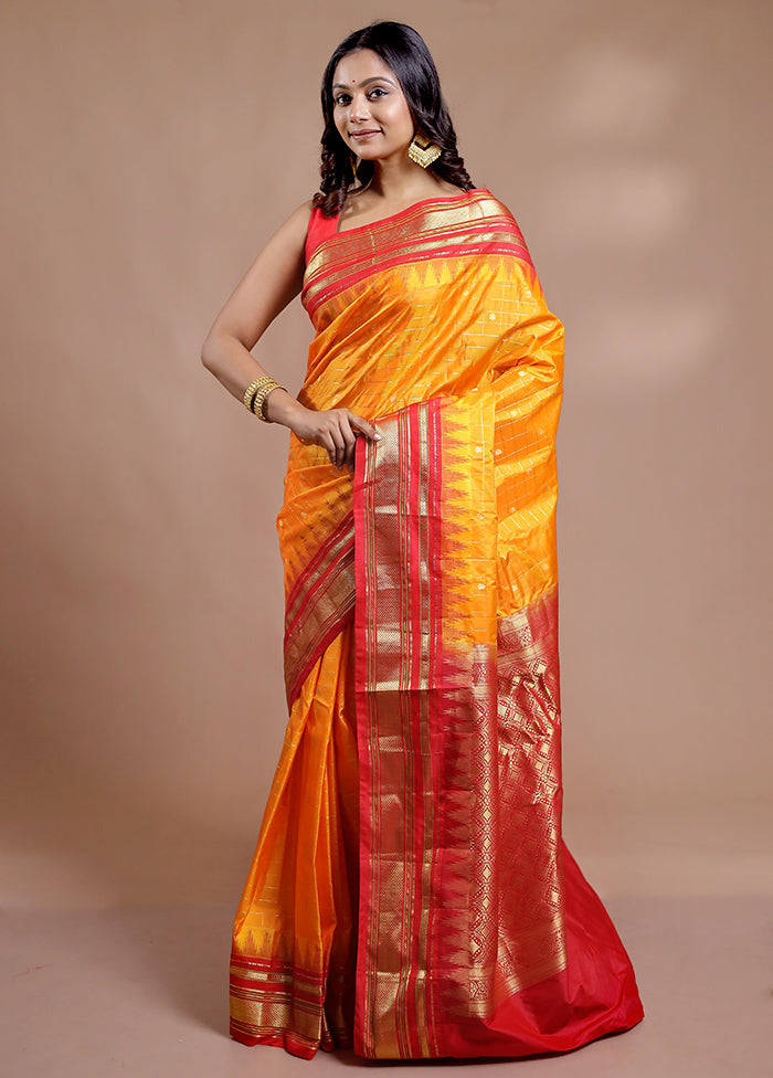 Yellow Gadwal Pure Silk Saree Without Blouse Piece - Indian Silk House Agencies