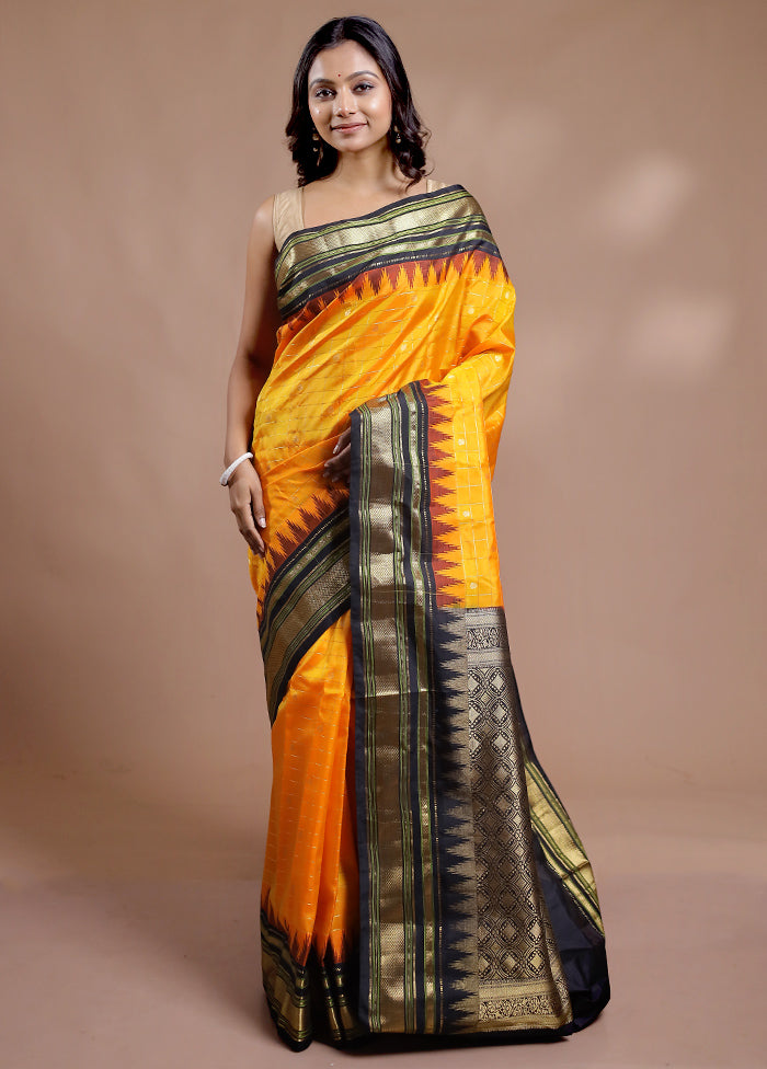 Yellow Gadwal Pure Silk Saree Without Blouse Piece - Indian Silk House Agencies