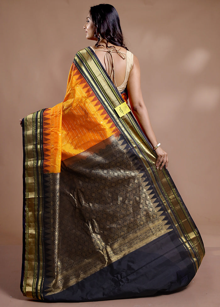 Yellow Gadwal Pure Silk Saree Without Blouse Piece - Indian Silk House Agencies