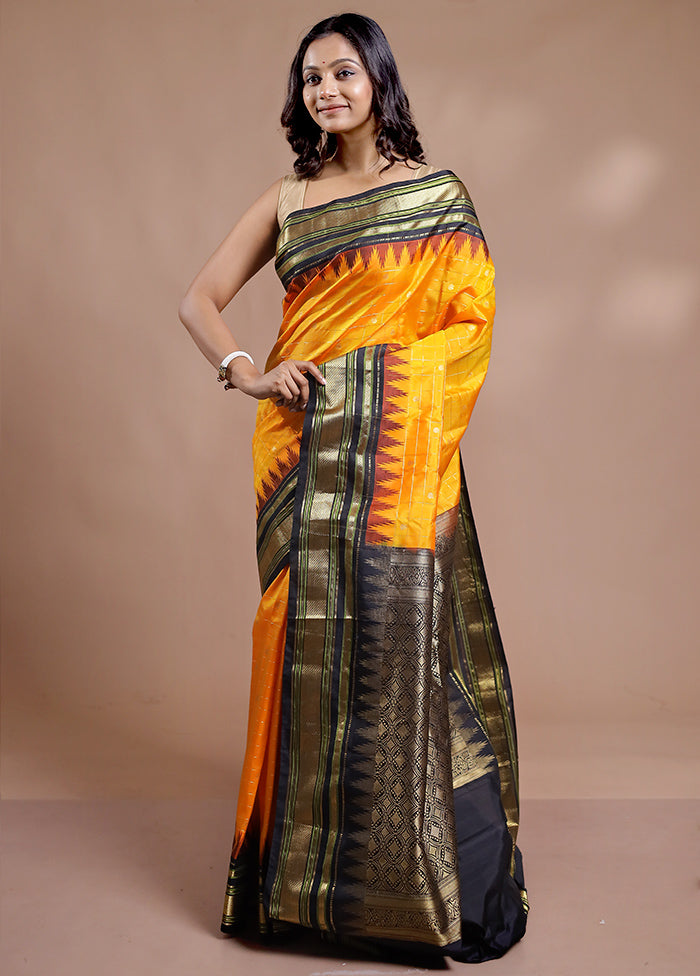 Yellow Gadwal Pure Silk Saree Without Blouse Piece - Indian Silk House Agencies