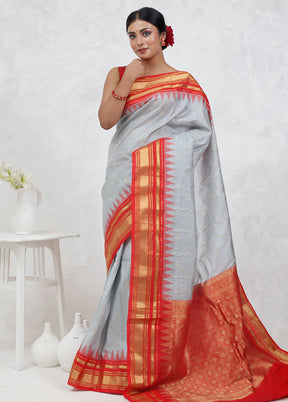 Grey Gadwal Pure Silk Saree Without Blouse Piece - Indian Silk House Agencies