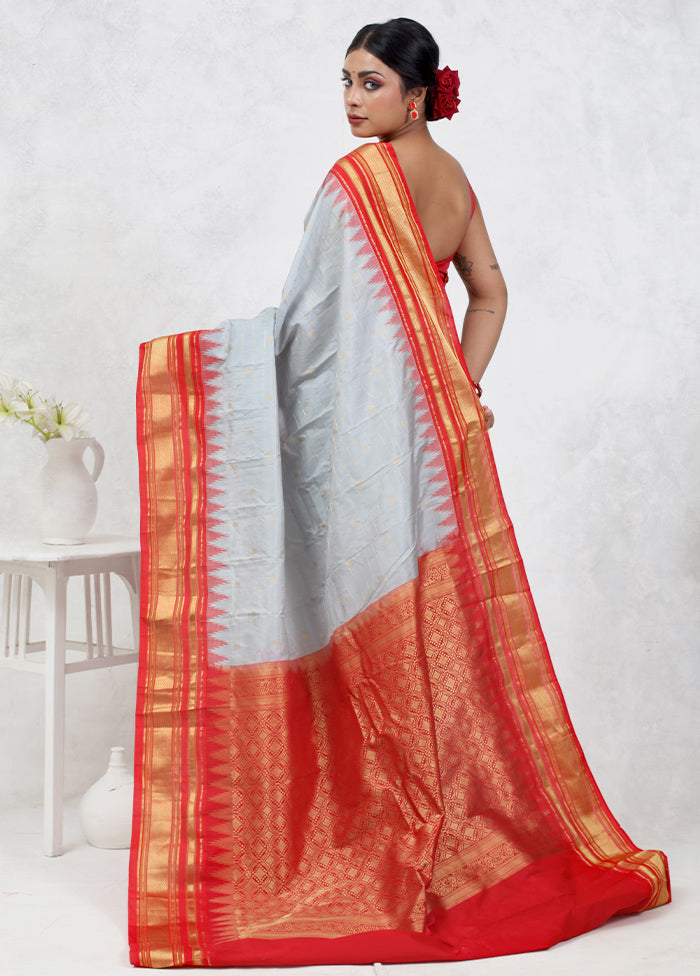 Grey Gadwal Pure Silk Saree Without Blouse Piece - Indian Silk House Agencies