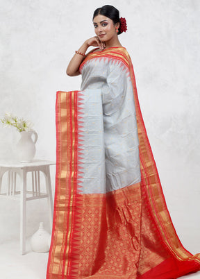 Grey Gadwal Pure Silk Saree Without Blouse Piece - Indian Silk House Agencies