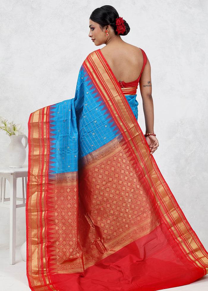 Blue Gadwal Pure Silk Saree Without Blouse Piece - Indian Silk House Agencies