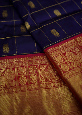 Blue Gadwal Pure Silk Saree Without Blouse Piece - Indian Silk House Agencies