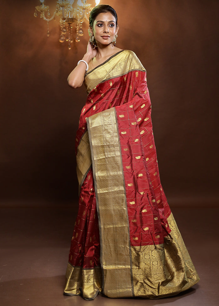 Maroon Gadwal Pure Silk Saree Without Blouse Piece