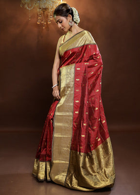 Maroon Gadwal Pure Silk Saree Without Blouse Piece