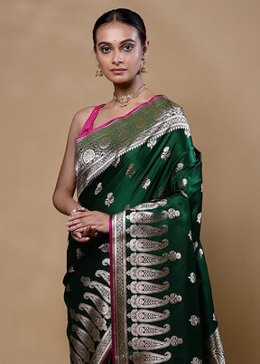 Green Banarasi Silk Saree With Blouse Piece