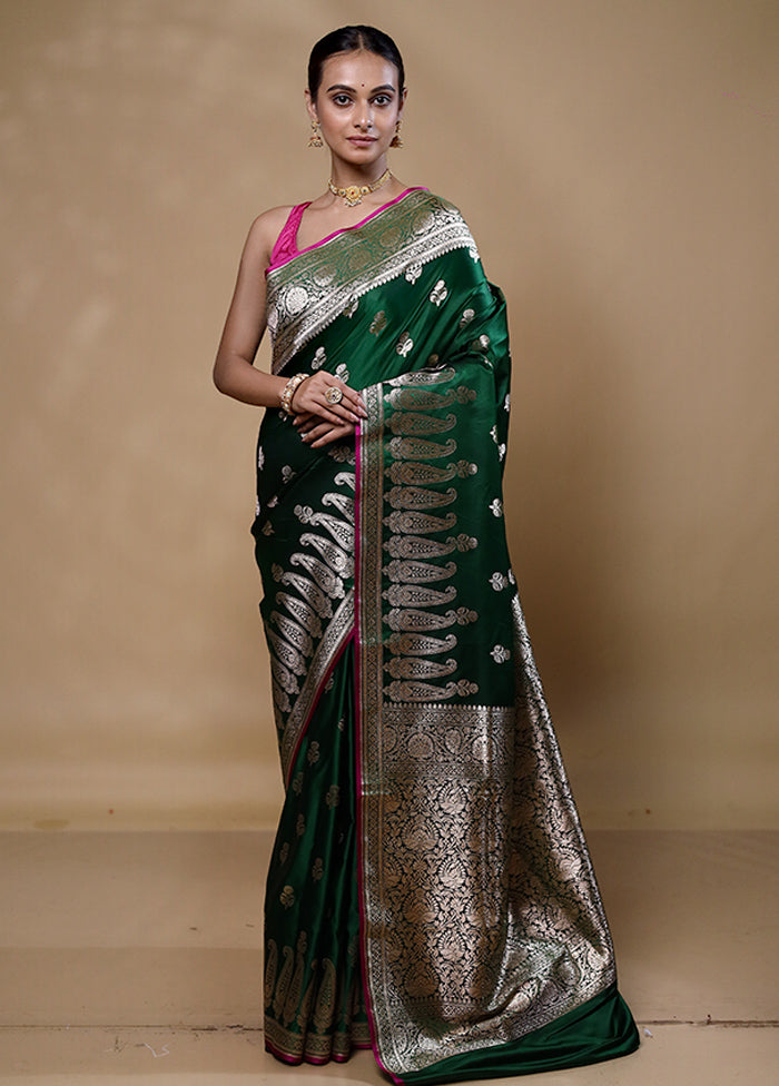 Green Banarasi Silk Saree With Blouse Piece