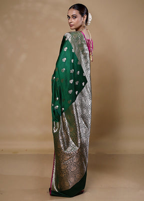 Green Banarasi Silk Saree With Blouse Piece