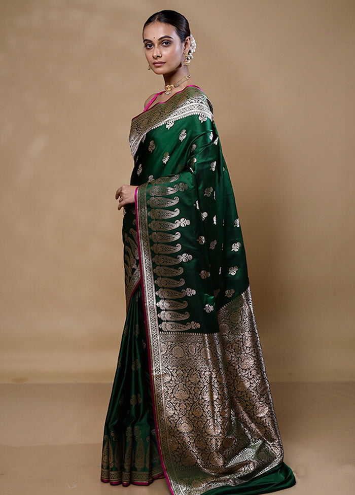 Green Banarasi Silk Saree With Blouse Piece