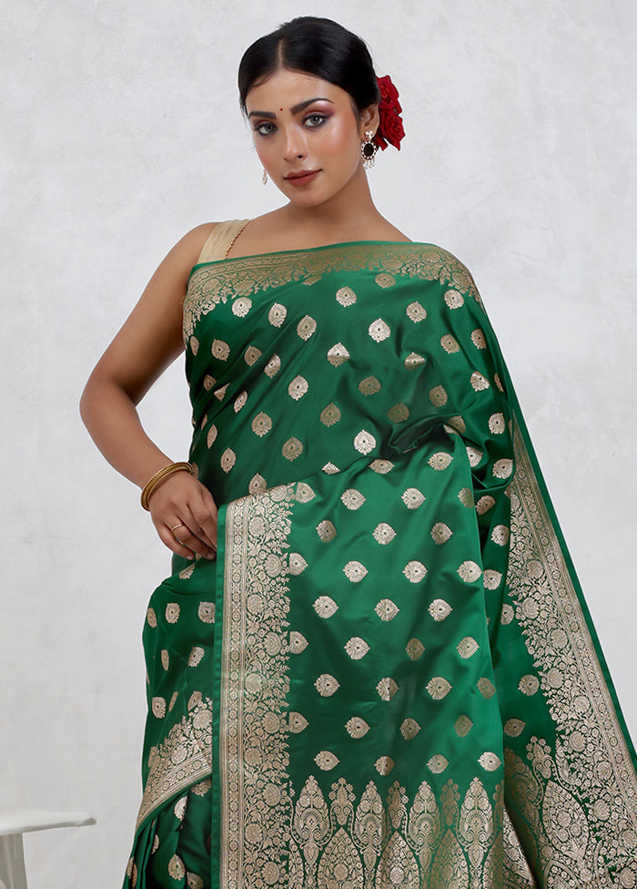 Green Banarasi Silk Saree Without Blouse Piece - Indian Silk House Agencies