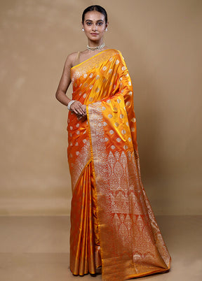 Orange Banarasi Silk Saree With Blouse Piece