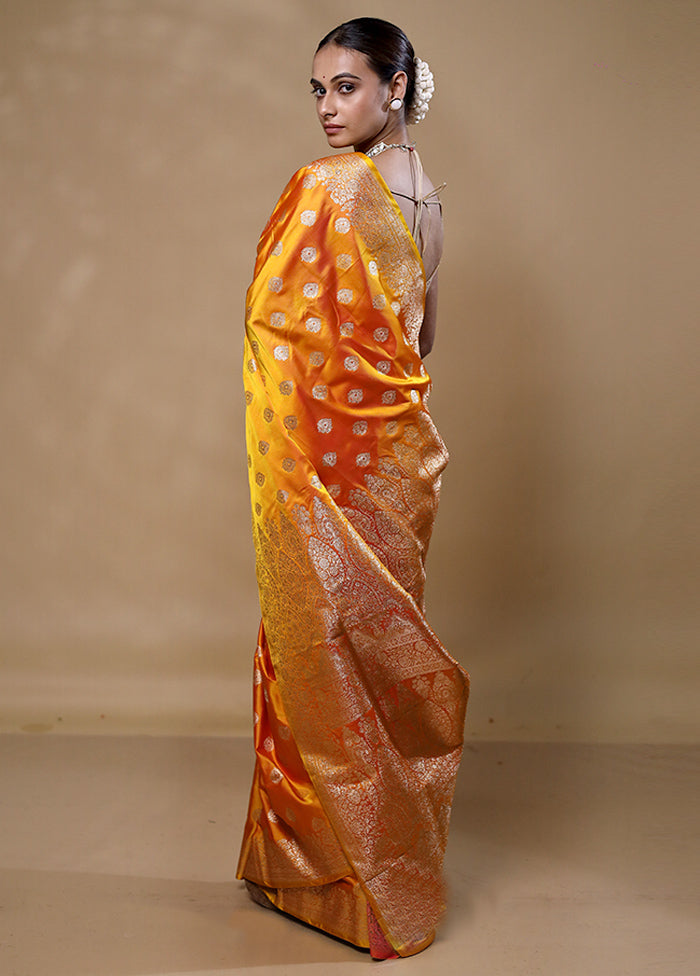 Orange Banarasi Silk Saree With Blouse Piece