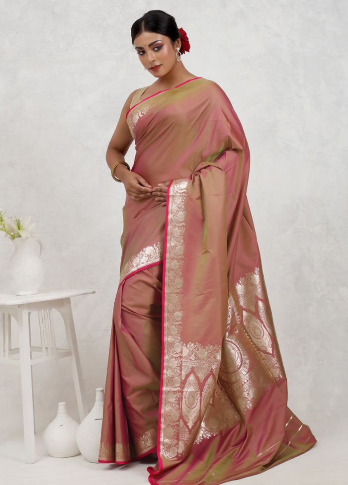 Pink Banarasi Silk Saree Without Blouse Piece - Indian Silk House Agencies