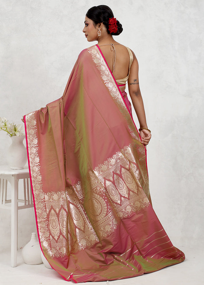 Pink Banarasi Silk Saree Without Blouse Piece - Indian Silk House Agencies