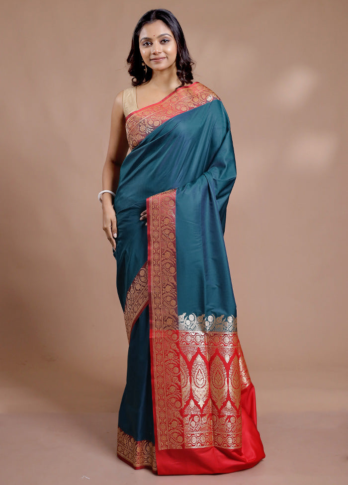 Green Banarasi Silk Saree With Blouse Piece - Indian Silk House Agencies