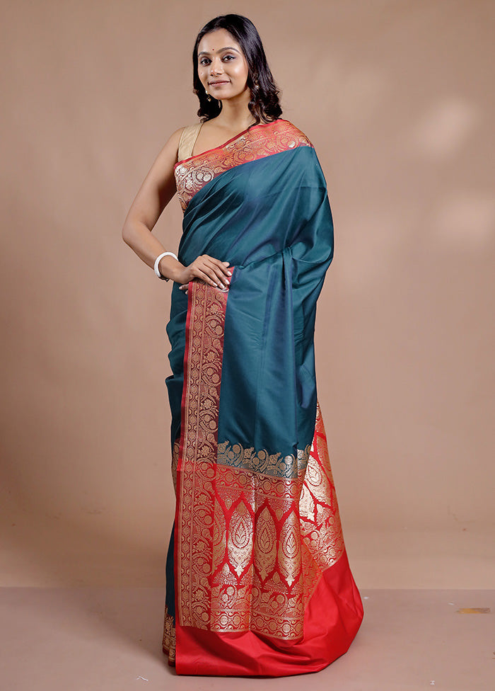 Green Banarasi Silk Saree With Blouse Piece - Indian Silk House Agencies