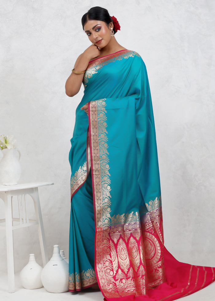 Blue Banarasi Silk Saree Without Blouse Piece - Indian Silk House Agencies