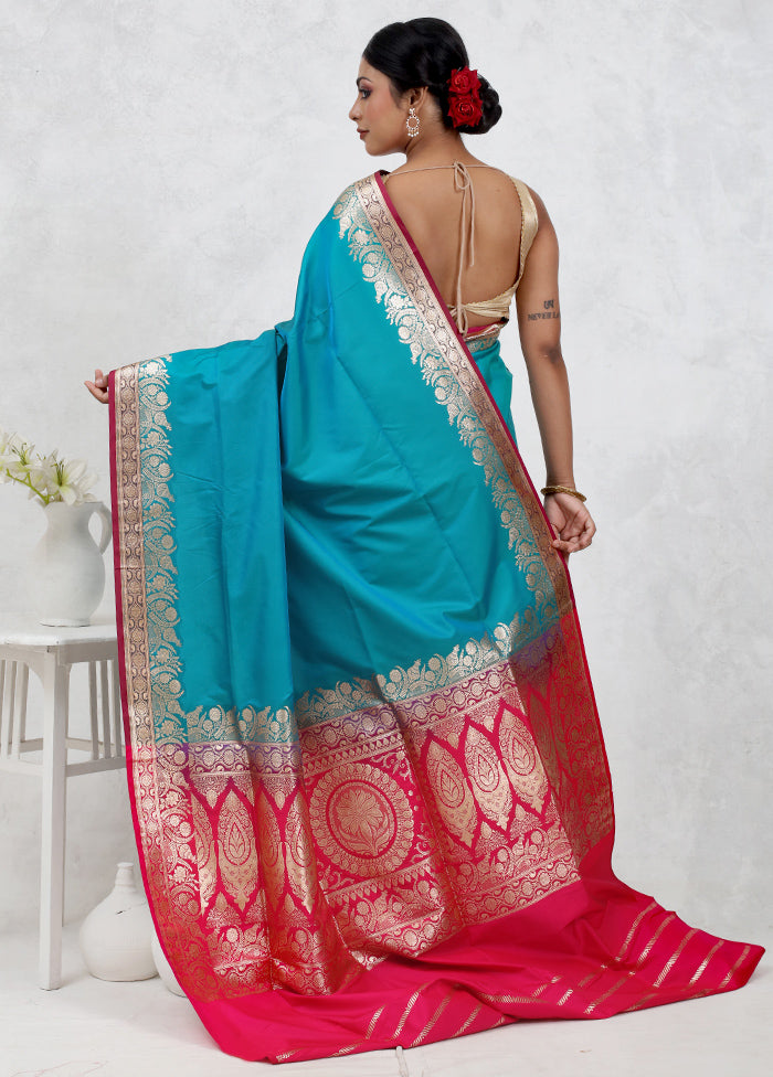 Blue Banarasi Silk Saree Without Blouse Piece - Indian Silk House Agencies