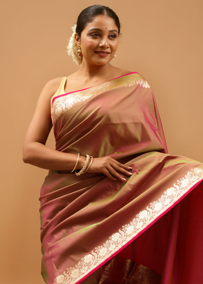 Pink Banarasi Silk Saree With Blouse Piece