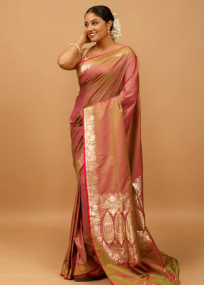 Pink Banarasi Silk Saree With Blouse Piece