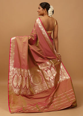 Pink Banarasi Silk Saree With Blouse Piece