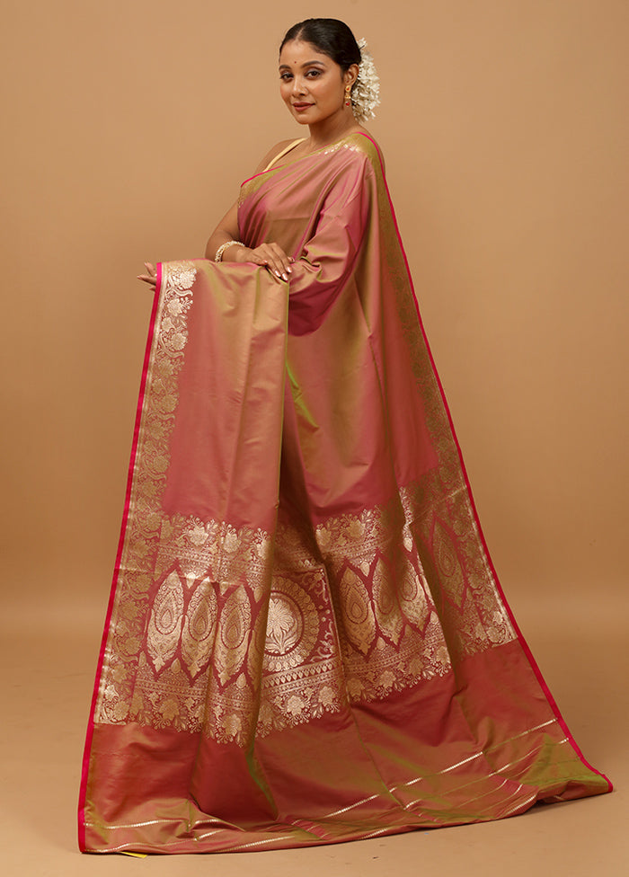 Pink Banarasi Silk Saree With Blouse Piece