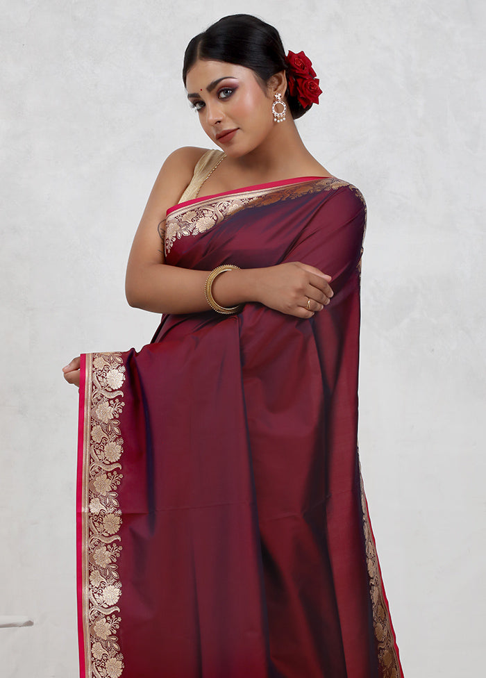 Maroon Banarasi Silk Saree Without Blouse Piece - Indian Silk House Agencies