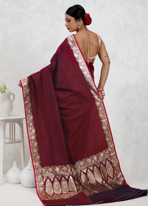 Maroon Banarasi Silk Saree Without Blouse Piece - Indian Silk House Agencies