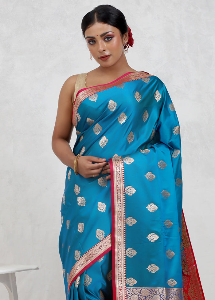 Blue Banarasi Silk Saree Without Blouse Piece - Indian Silk House Agencies