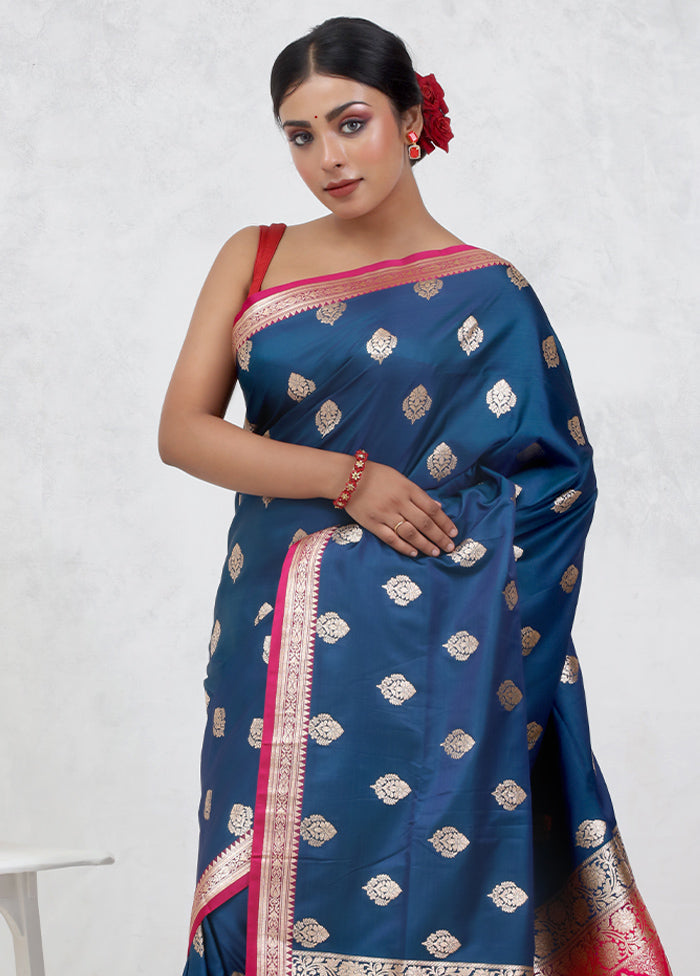 Blue Banarasi Silk Saree Without Blouse Piece - Indian Silk House Agencies