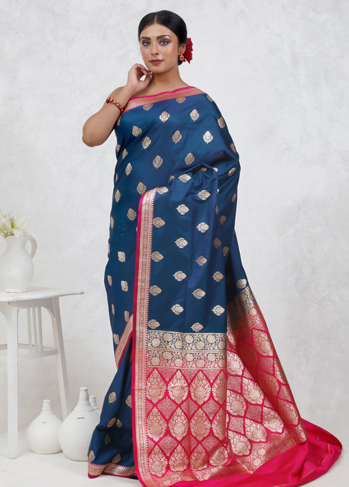 Blue Banarasi Silk Saree Without Blouse Piece - Indian Silk House Agencies