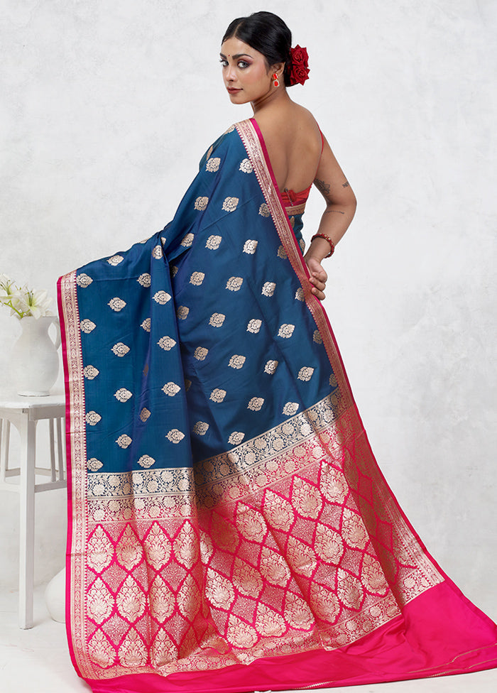 Blue Banarasi Silk Saree Without Blouse Piece - Indian Silk House Agencies