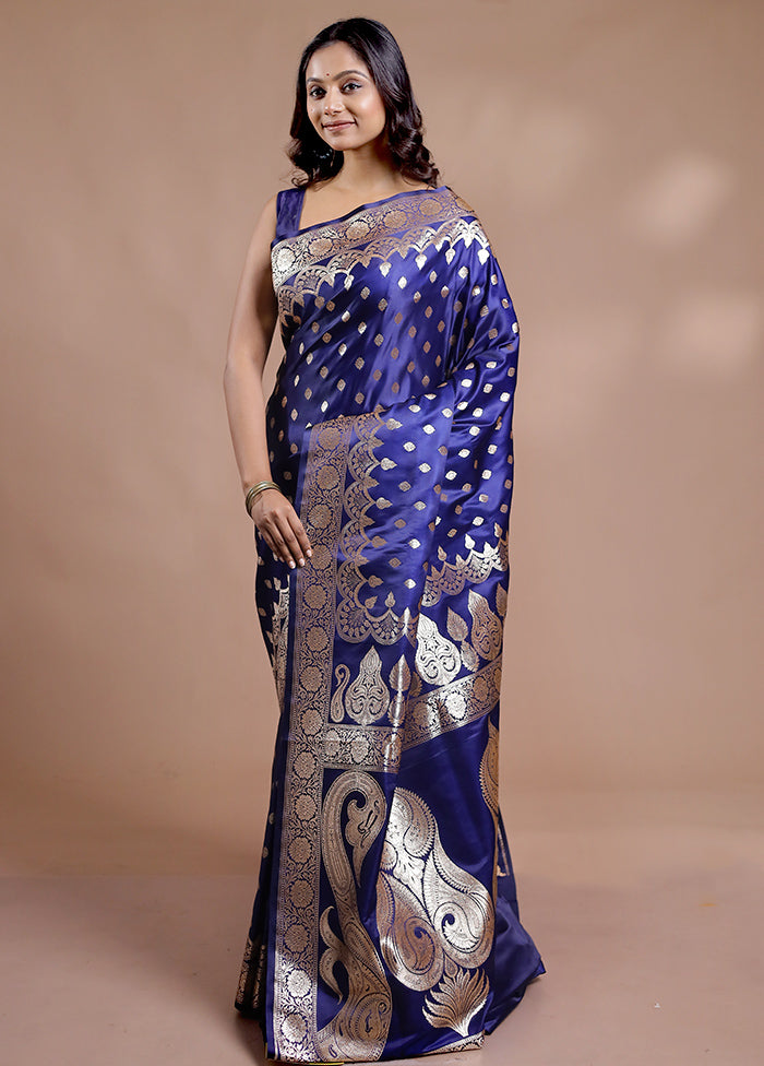 Blue Banarasi Silk Saree With Blouse Piece - Indian Silk House Agencies