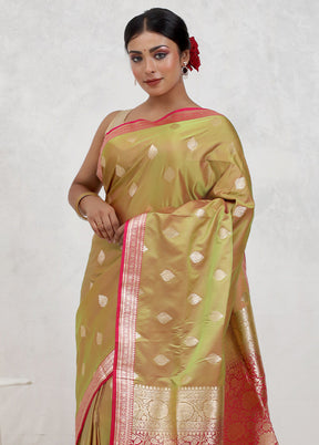 Green Banarasi Silk Saree Without Blouse Piece - Indian Silk House Agencies