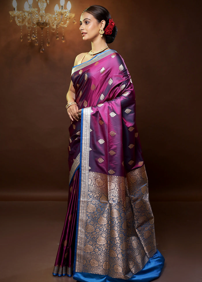 Purple Banarasi Silk Saree With Blouse Piece