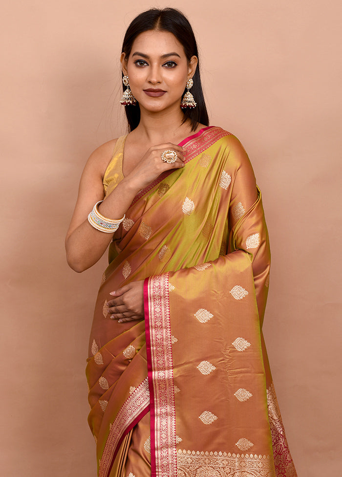 Green Banarasi Silk Saree With Blouse Piece - Indian Silk House Agencies