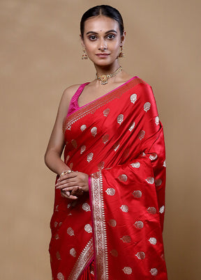 Red Banarasi Silk Saree With Blouse Piece