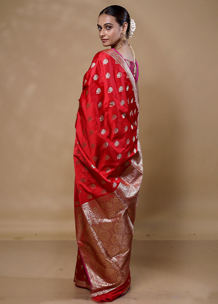 Red Banarasi Silk Saree With Blouse Piece