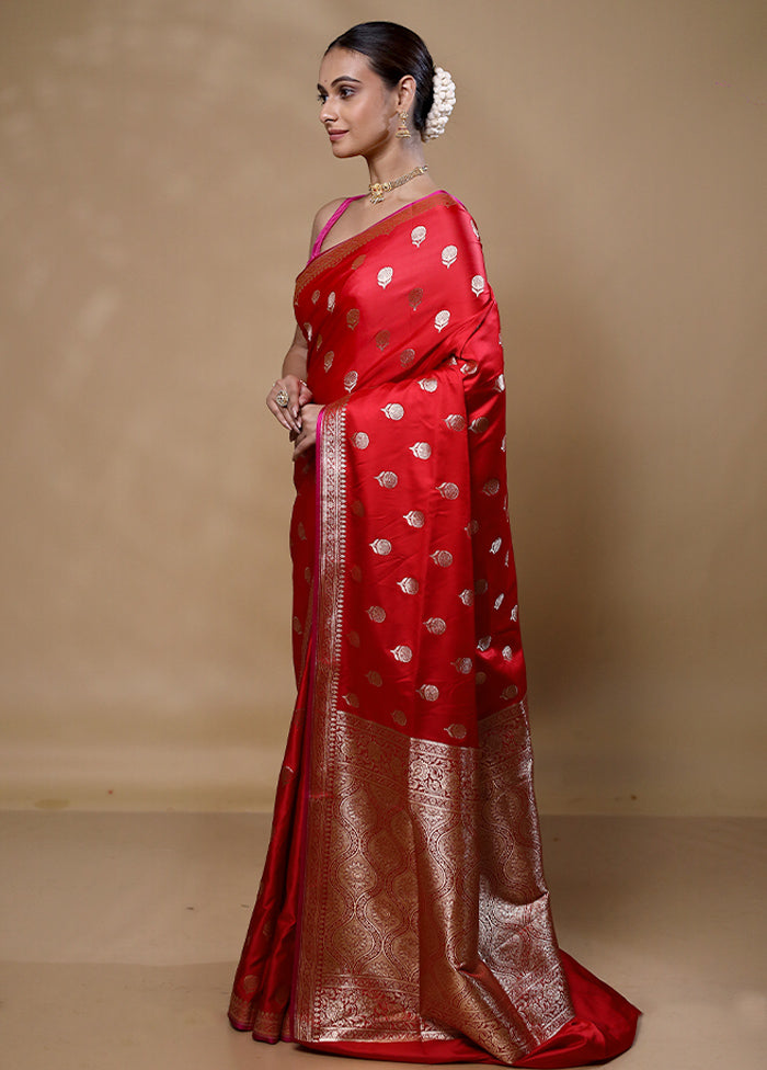 Red Banarasi Silk Saree With Blouse Piece