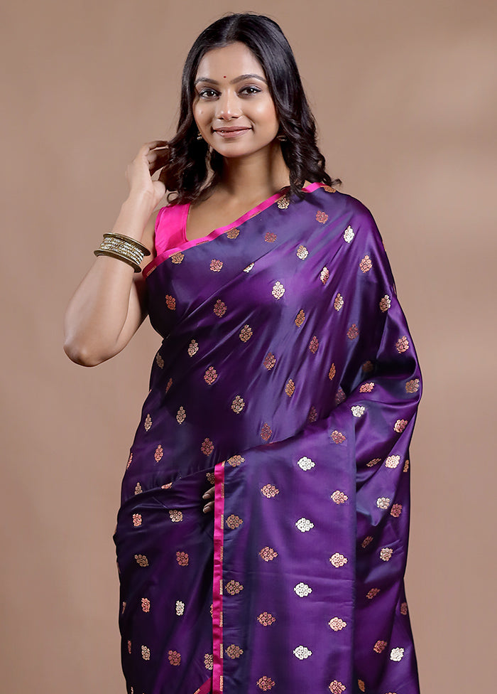 Purple Banarasi Silk Saree With Blouse Piece - Indian Silk House Agencies